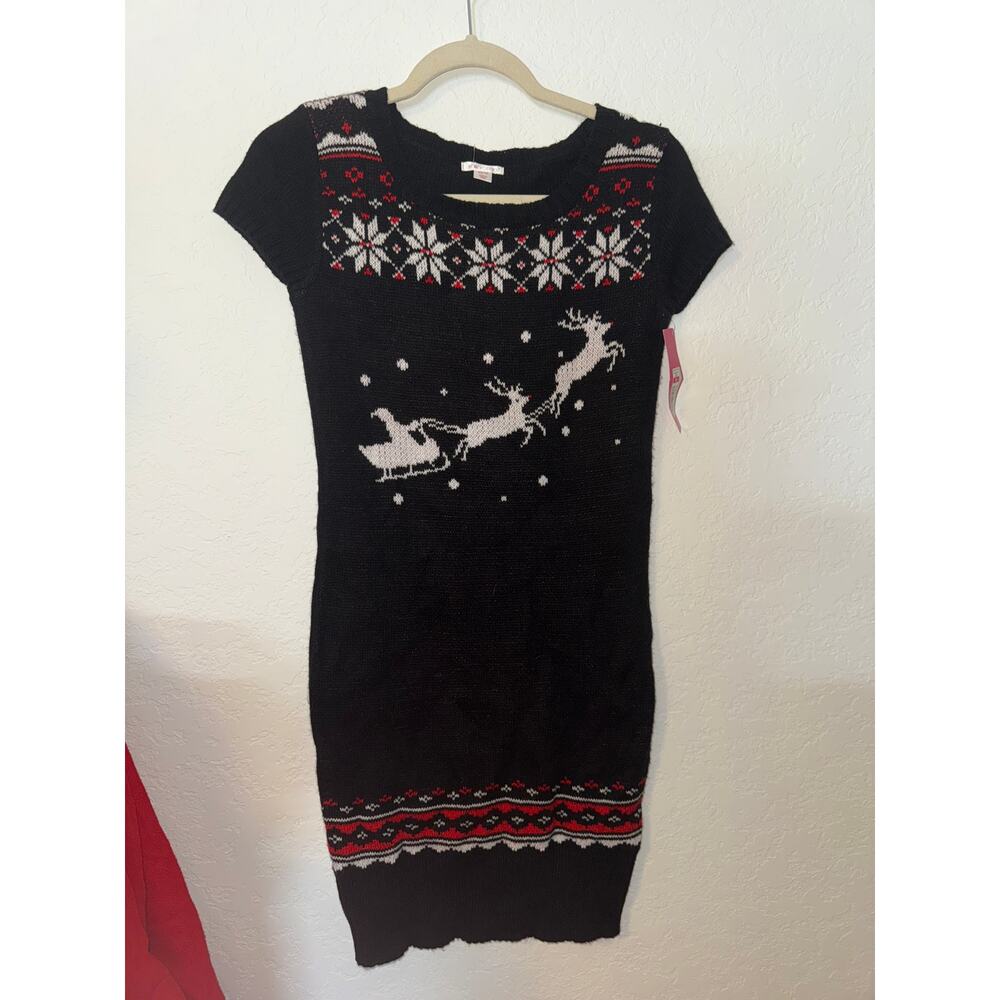 ❤️‍🔥NWT Black Reindeer Christmas Knit Mini Bodycon Dress